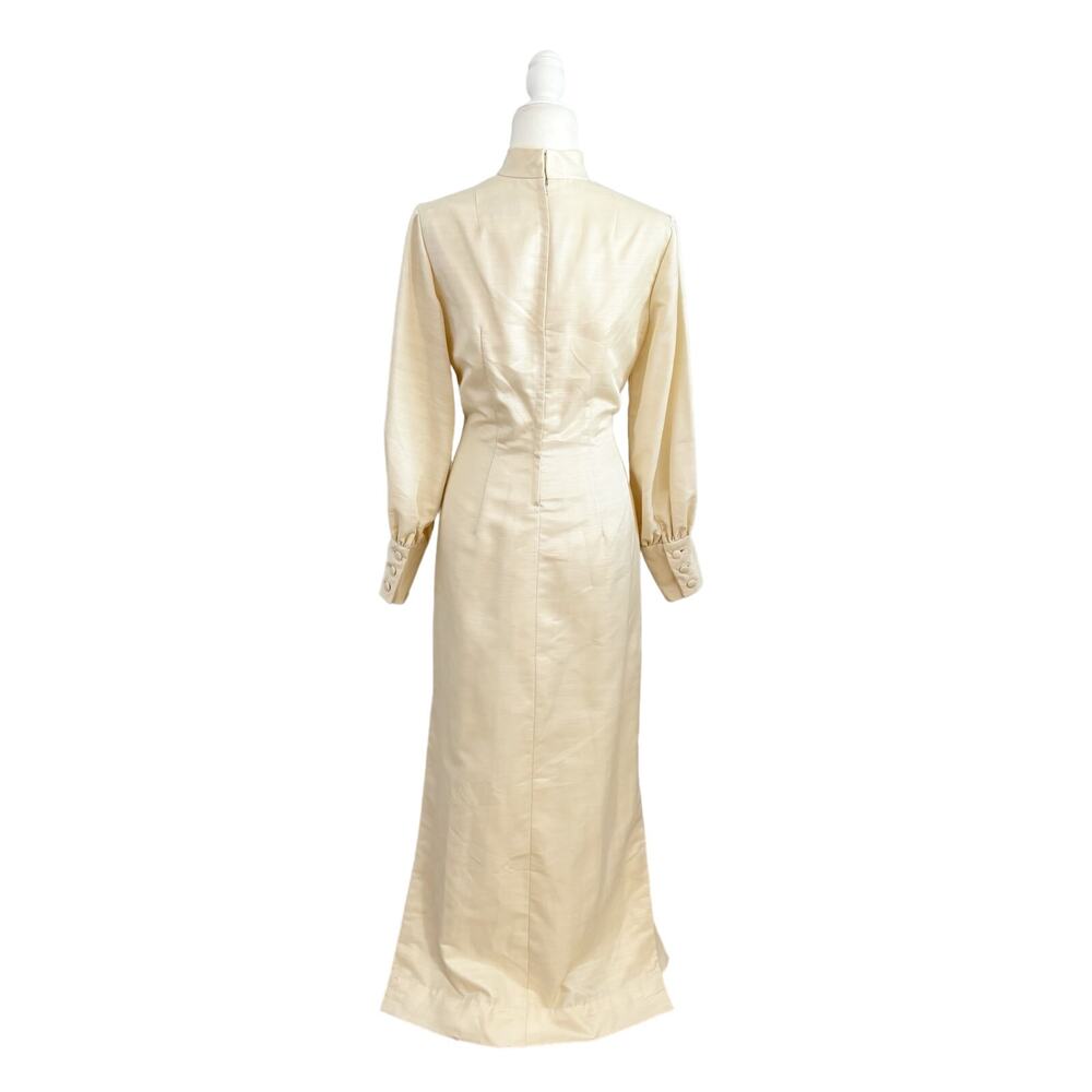 Vintage 1960s Silk Shantung Maxi Dress Gown Small Yellow - Picture 6 of 13